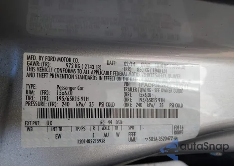 2014 Ford Focus S z USA, uszkodzony, nr VIN 1FADP3E28EL282747